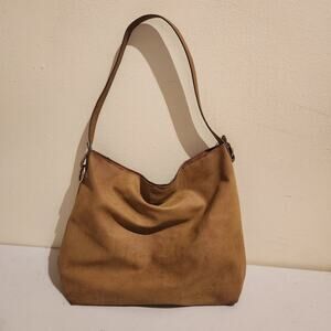 Small Tan Faux Suede Slouchy Purse Shoulder Bag Basket Tote